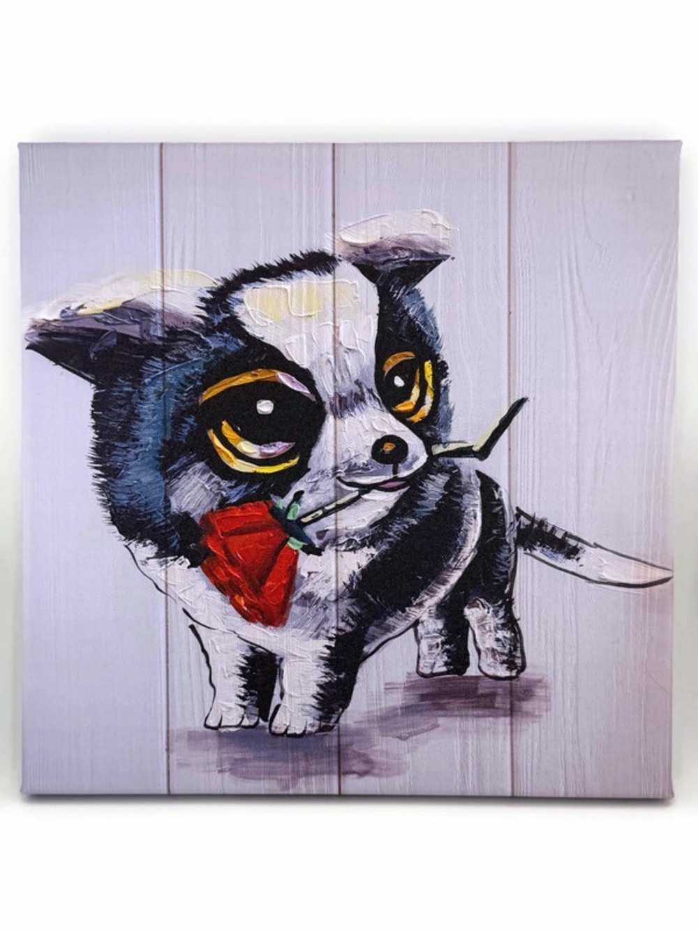 Cute French Bulldog or Boston Terrier Puppy with Red Rose Canvas Print